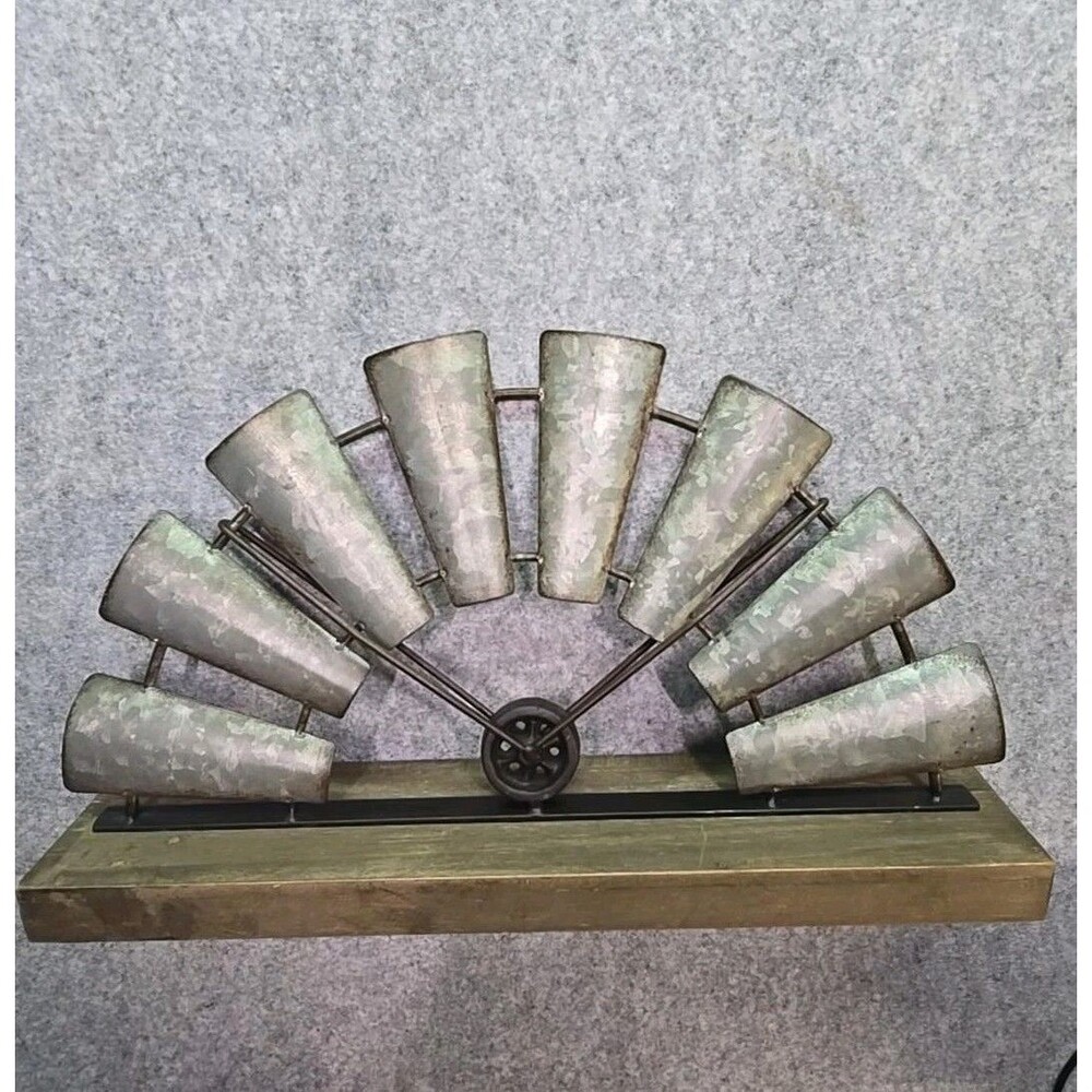 Farmhouse Metal Windmill Table Decor on Wood Base Rustic Galvanized Hobby Lobby